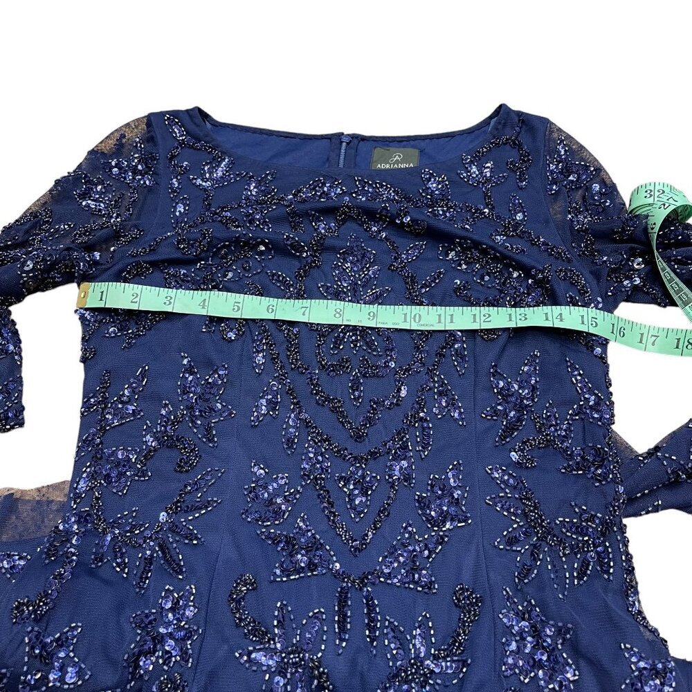 Adrianna Papell Navy Beaded Sequin Midi Dress Long Sleeve Size 4 - Picture 10 of 16